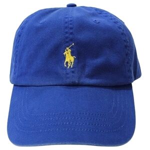 VTG Polo Ralph Lauren Strap back Cap Hat Blue Yellow Pony Baseball Preppy Dad